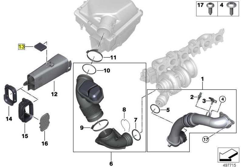 BMW F20 F30 F87 oro įsiurbimo ortakis įsiurbimo vamzdis guminis montavimas originalus 13718573147