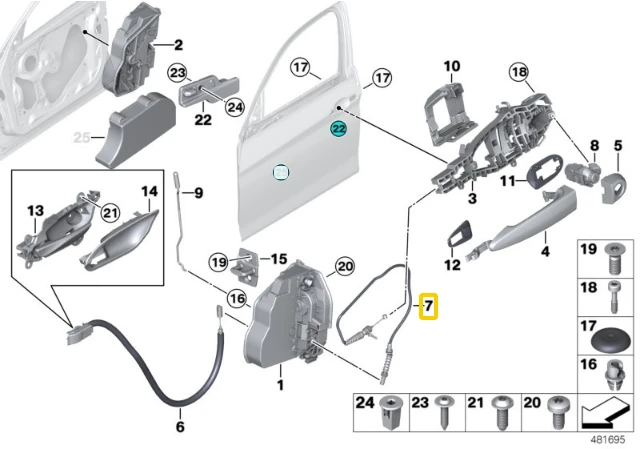 BMW F20 F32 F82 M4 Durys Rankenos Kabelis Originalus 51217242575