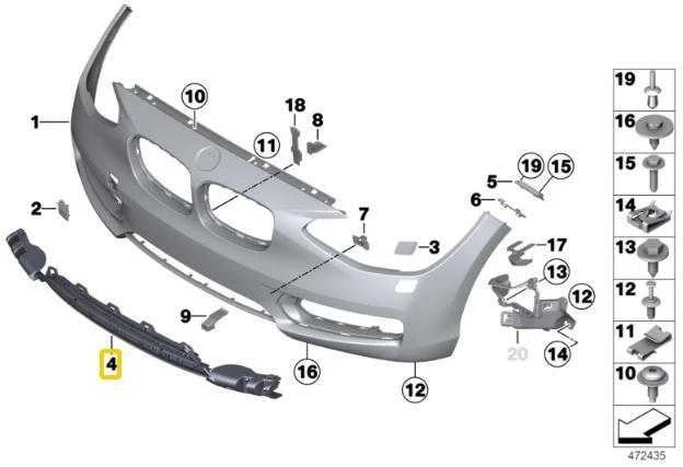 BMW F20 priekinis bamperis Oro įsiurbimo centrinės grotelės 51117245733