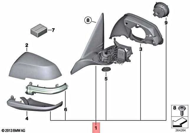 BMW F21 F22 F87 Šildomas Išorinis Veidrodis Dešinysis Originalus 51167459076