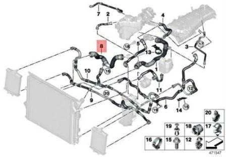 BMW F22 apatinė radiatoriaus aušinimo skysčio žarna Originali 17128633482