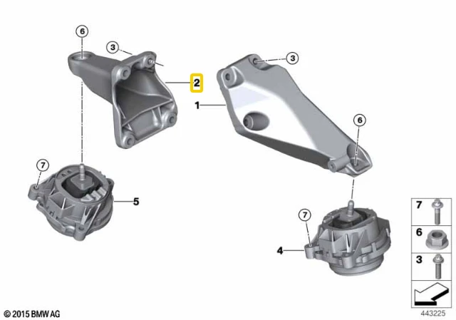 BMW F22 F30 F34 X3 F25 Dešinysis variklio laikiklio laikiklis Originalus 22116859616