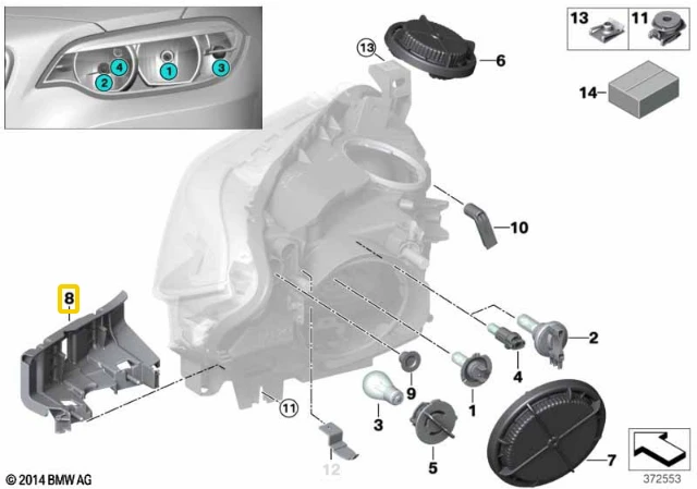 BMW F22 F87 F23 Priekinio Žibinto Dešinės Pusės Laikiklis Originalus 63117394014