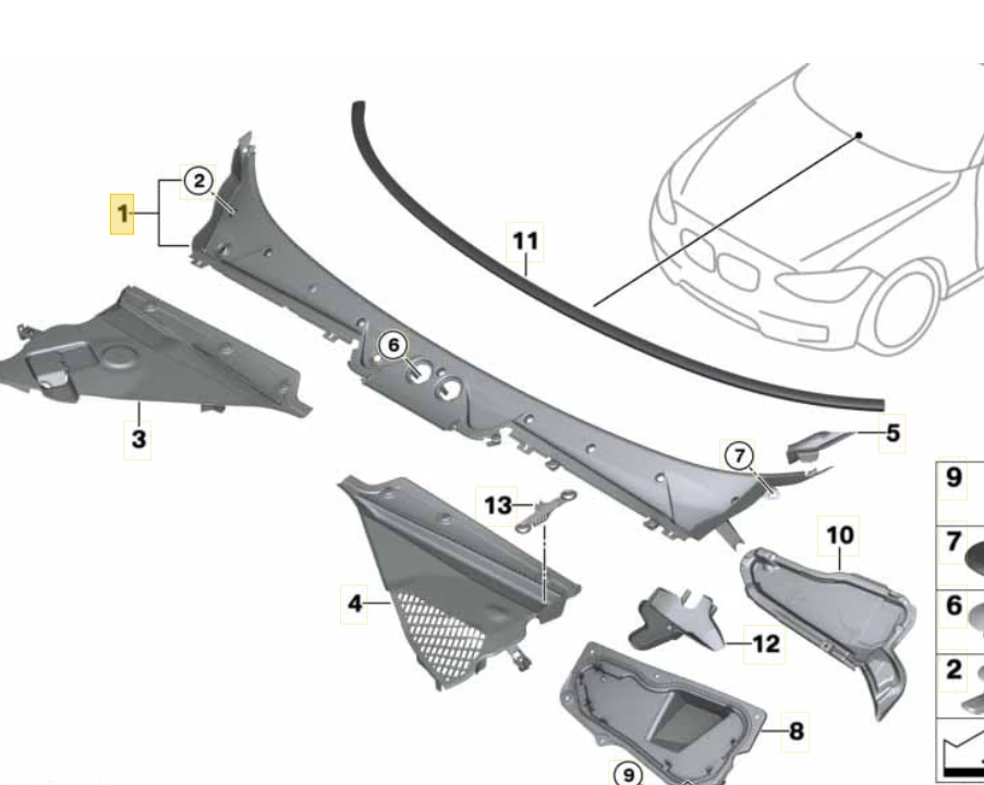 BMW F22 F87 valytuvų gaubto apdaila iš priekio originali 51717240679
