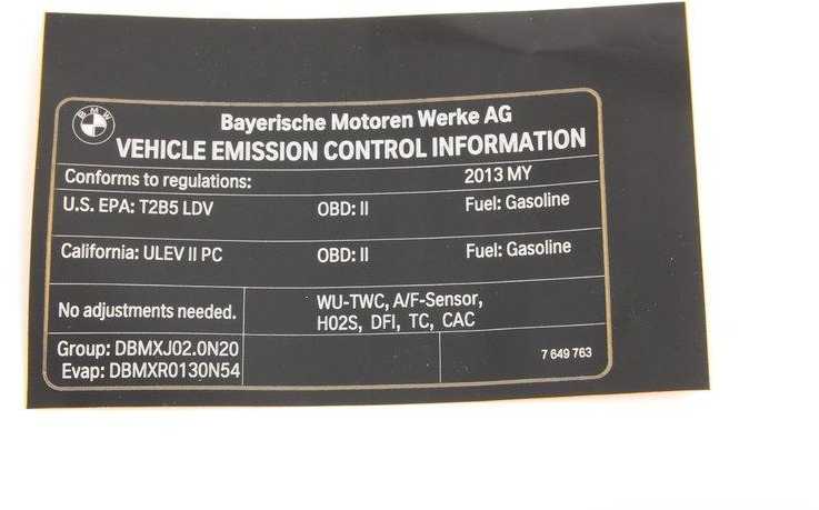 BMW F30 320i 328i E84 X1 28i E89 Z4 28i Išmetimo Emisijos Etiketas Originalus 71227649763