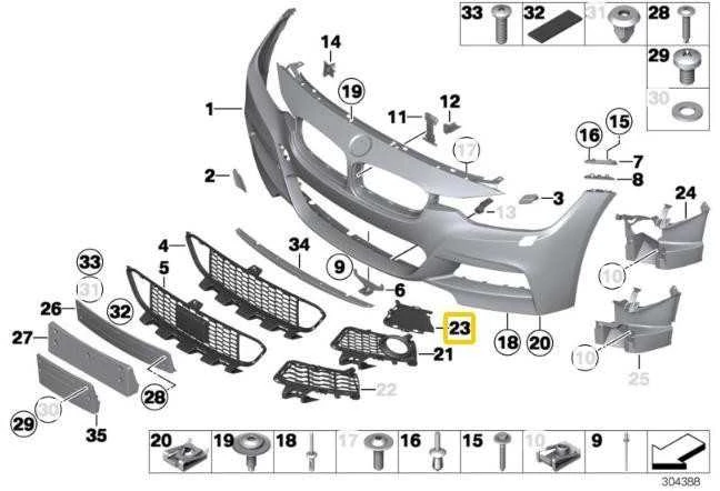 Bmw F30 F31 Kairysis Grillio Dekoratyvinis Viršus Originalus 51118062635