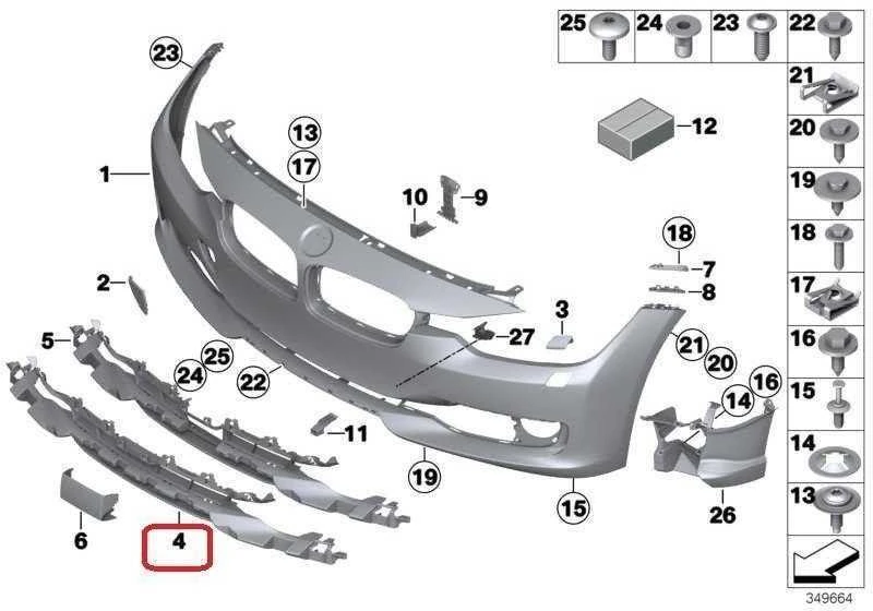 BMW F30 F31 priekinio centrinio bamperio dangtis grotelės originalus 51117263478