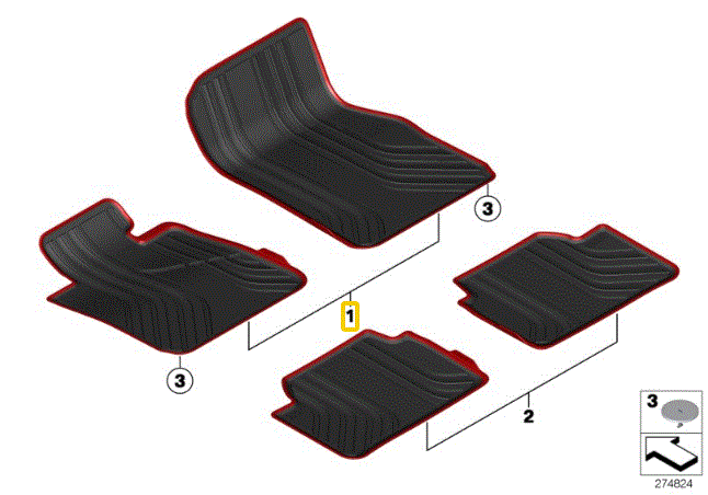 BMW F32 F32 F33 F82 F83 F36 priekiniai kilimėliai visoms oro sąlygoms originalūs 51472348155