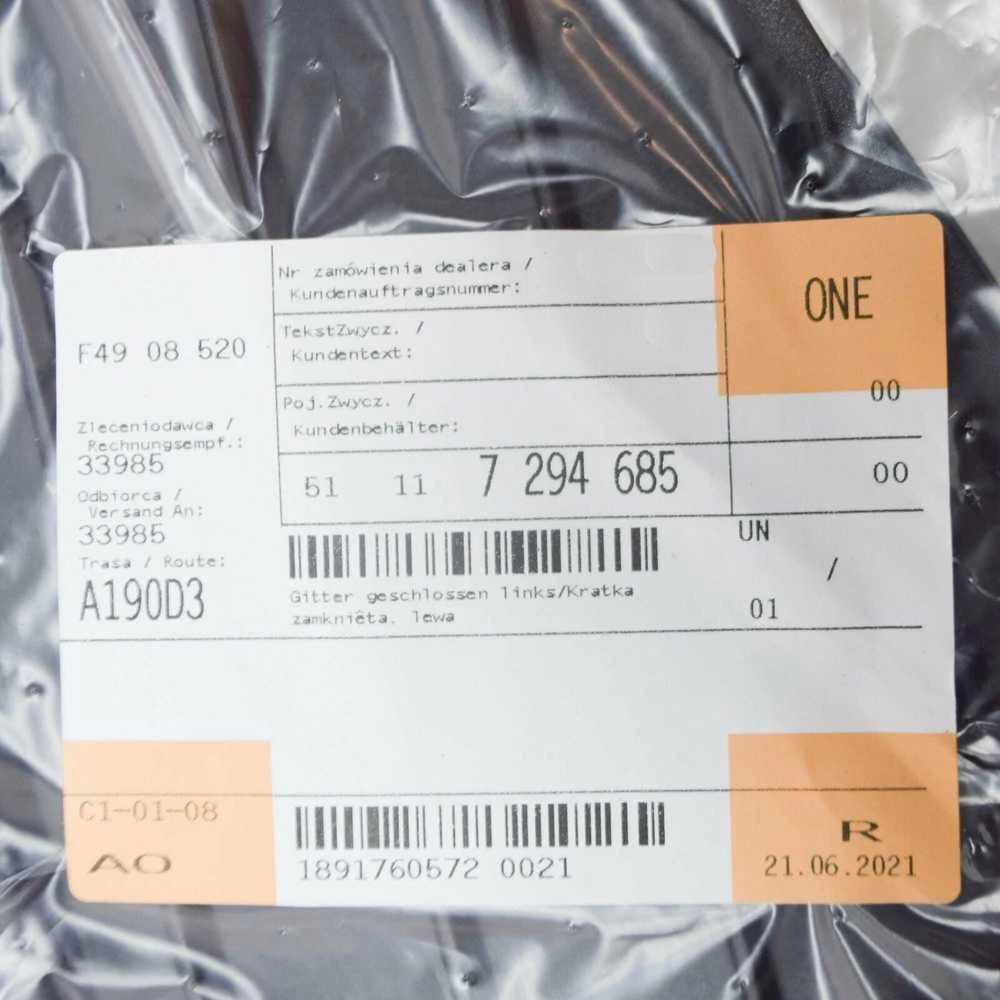 BMW F32 F33 F36 Gridas Uždarytas Kairys Originalus 51117294685