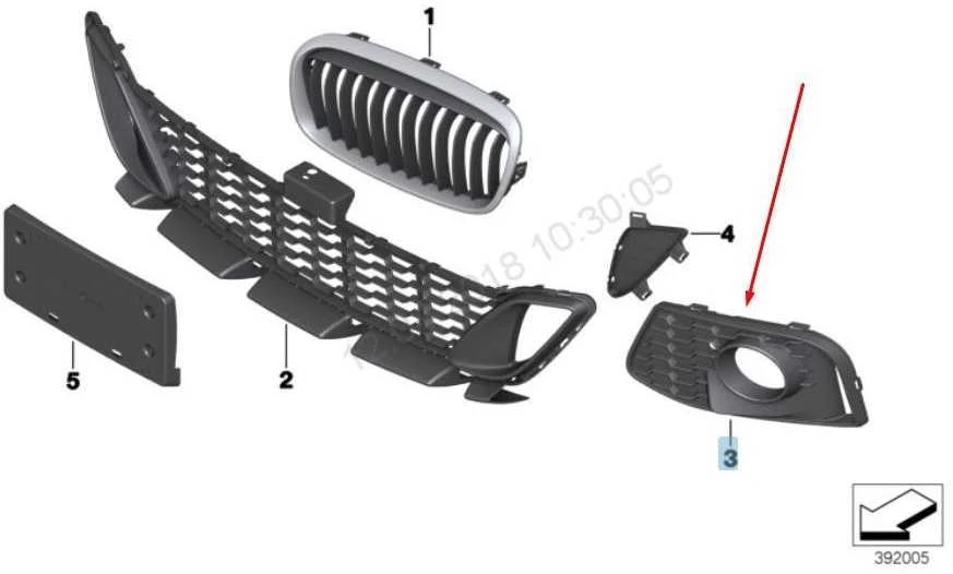 BMW F45 F46 Dešinės Pusės Uždarytas Grillis Originalus 51118064242
