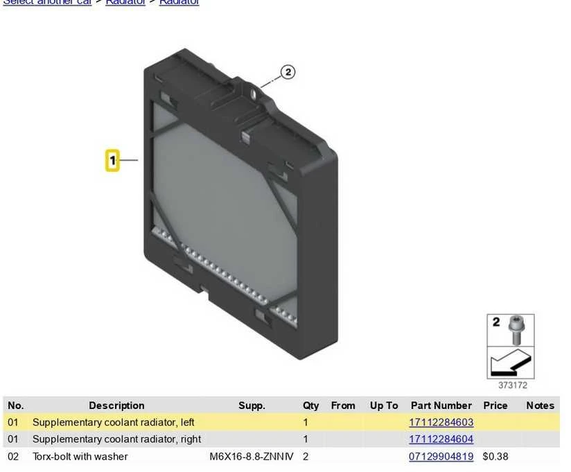 BMW F80 F82 F83 M3 M4 pagalbinis aušinimo skysčio radiatorius kairėje OEM 17112284603 originalus