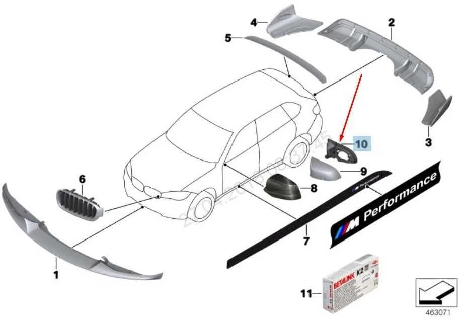 BMW F85 F85 F86 durelių veidrodžio korpusas priekinis kairysis originalus 51168060321