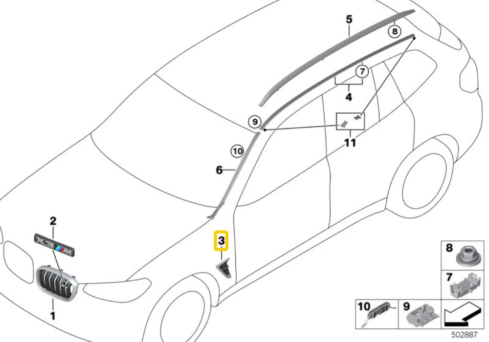 BMW F97 Apdailos oro kanalas dešinėje pusėje Konkurencija originalus 51138098090
