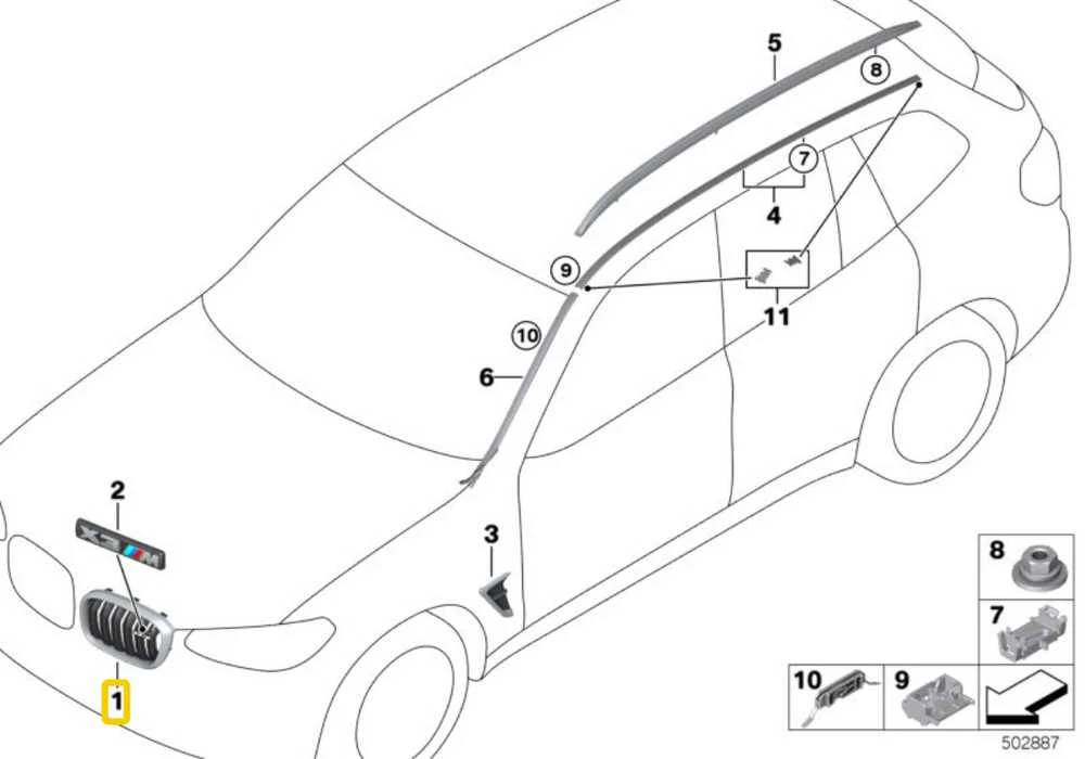 BMW F97 priekinės kairės pusės grotelės originalios 51118098087