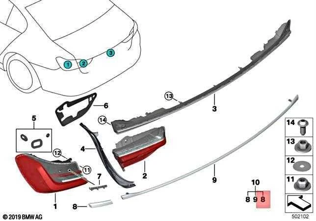 BMW G11 G12 Apdailos Juostelė Dešinės Galinės Šviesos Originalus 51138096138