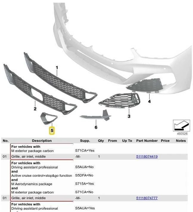 BMW Dešinioji Oro Įleidimo Angos Apdaila G14 G15 51118074802