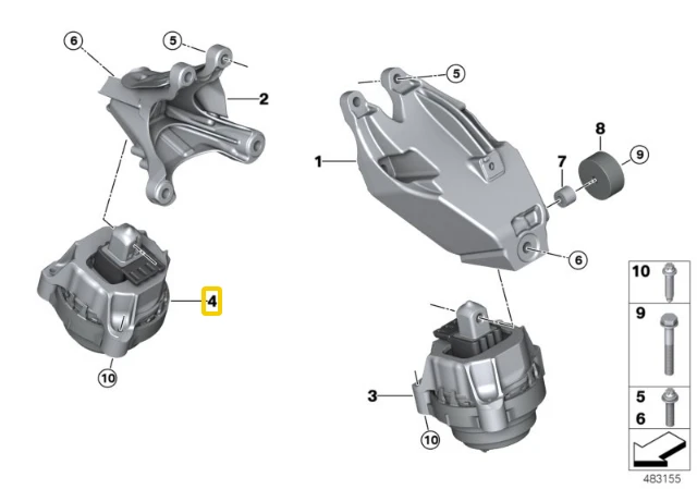BMW G20 variklio laikiklis dešinėje pusėje Originalus 22116860472