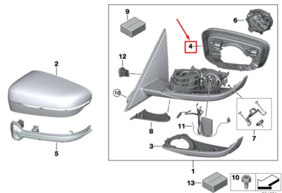 BMW G20 žiedas, palaikantis dešinįjį veidrodėlį Originalus 51167498200