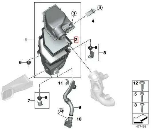 BMW G30 G31 G32 G14 G15 G01 G02 G05 ORO FILTRAS VARIKLIO ĮSIURBIMO FILTRAI ORIGINALŪS 13718691835