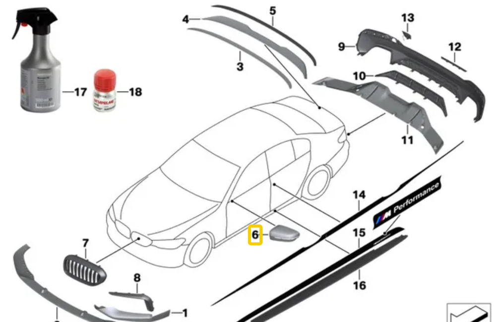 BMW G30 G31 G32 Išorinis Veidrodis Dėžutės Kapsulė Kairė Originalus 51162466669