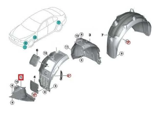 BMW G30 G31 PRIEKINIO RATO ARKOS KAIRĖS PUSĖS APATINIO SPARNO ĮDĖKLO DANGTIS ORIGINALUS 51757340743
