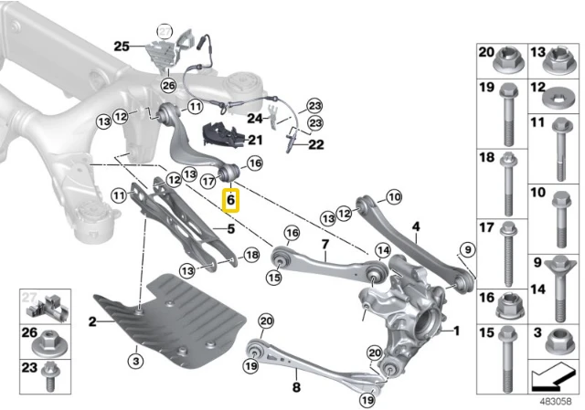 BMW G31 G32 Dešinysis valdymo svirtis su guminiais įdėklais originalus 33326861120