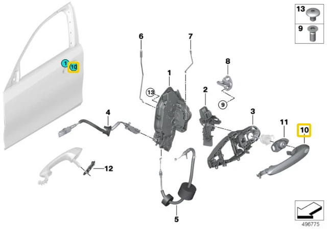 BMW Galinė Dešinė Išorinė Durų Rankena F40 F44 G30 G31 Originalus 51217489322