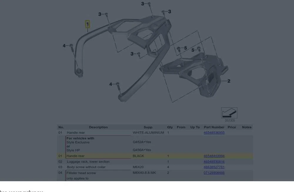 BMW R 1250 GS Galinė Rankena Juodas Bagažo Laikiklis 2017-2019 Originalus 46548403994