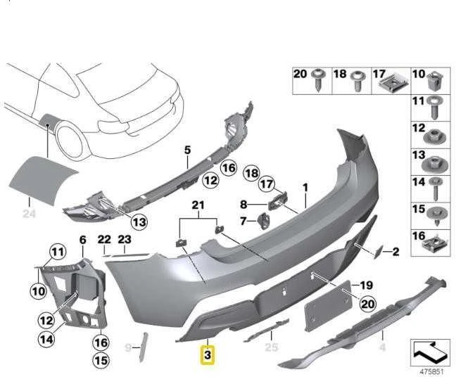 BMW Galinio Bamperio Įdėklas 1 F20 F21 51128051945 Originalus 51128051945