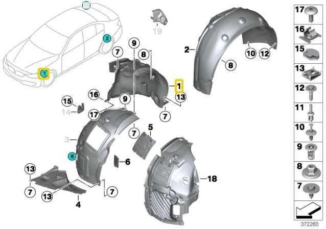 BMW Galinio Priekinio Dešiniojo Rato Dėžės Danga 4 F32 F33 F36 Originalus 51717260704