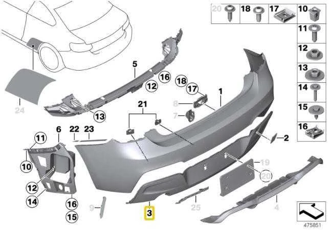 BMW Galinio Stiklo Įdėklas 2 F22 F23 Originalus 51128055572
