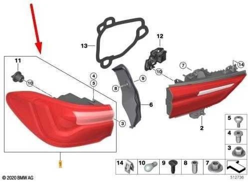BMW Galinio Šviesos Dešinė Panelė X2 F39 2016 2019 Originalus 63217420738