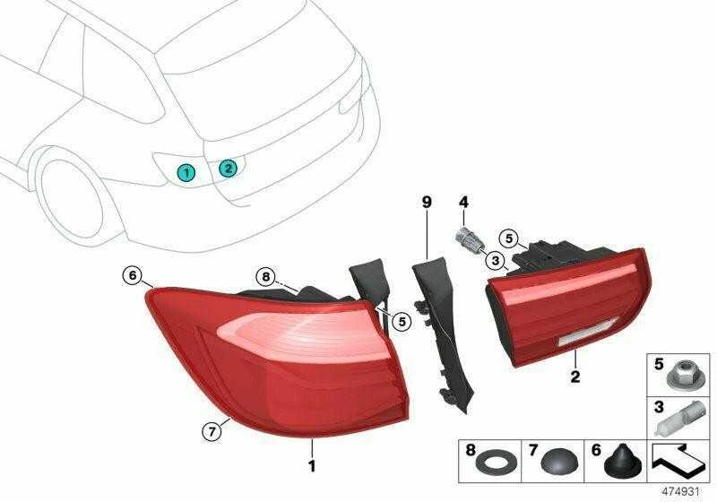 BMW Galinio Šviesos Kairės Priekinis F30 F80 F31 Originalus 63217456521