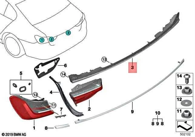 Bmw Galinis Žibintas Bagažinės Dangtyje Centre 740i 750i M760i Originalus 63219854651