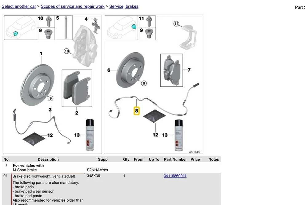 Bmw Galinių Stabdžių Kaladėlių Jutiklis 3 G20 G21 Z4 G29 Originalus 34356870354