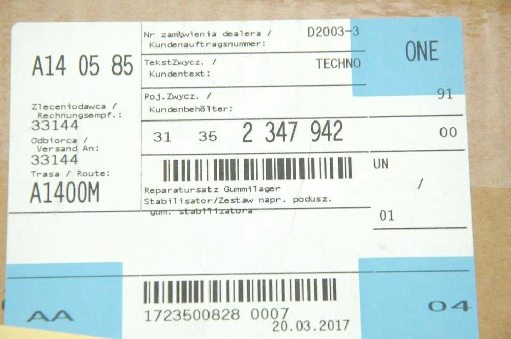 BMW Gummilager Stabi Reparatursatz E60 E61 E63 Originalus 31352347942