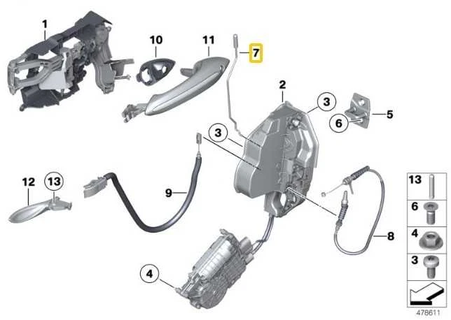 BMW hibridinis M5 F10 F11 F11 F18 518d 520d valdymo strypas dešinysis originalus 51217175648