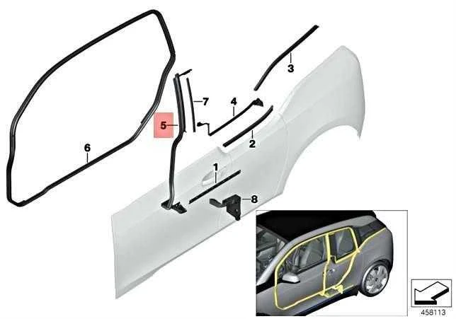 BMW I I3 I3s I01 i3 120Ah Rex 60Ah sandariklis durų B-sienelės dešinysis originalus 51767277060