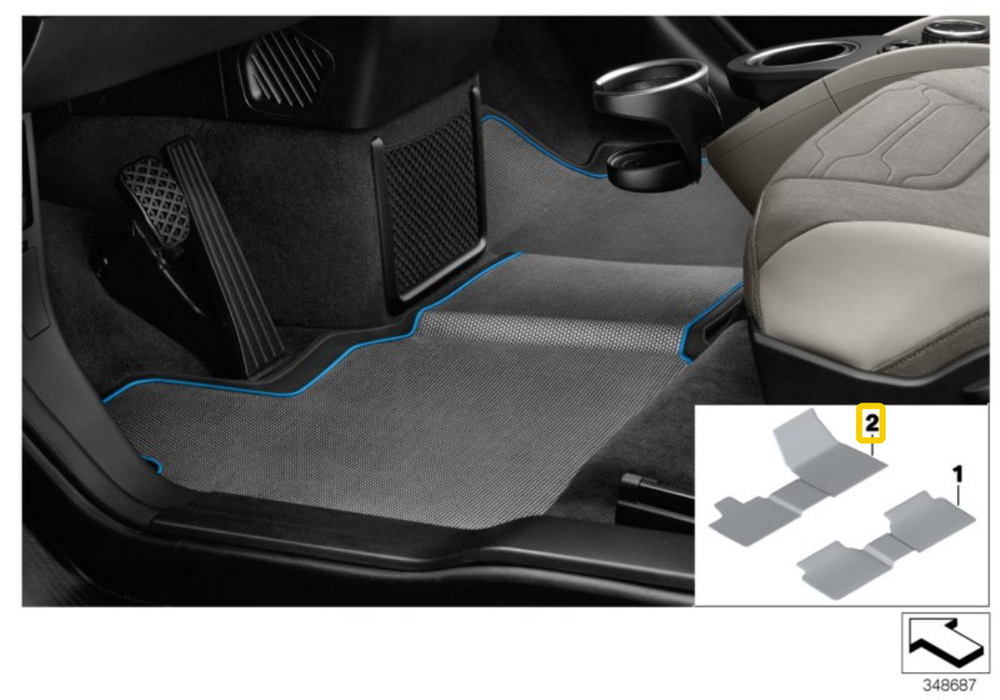 BMW I01 Priekinis visureigis grindų kilimėlio apsauginis dangtelis originalus 51472348072