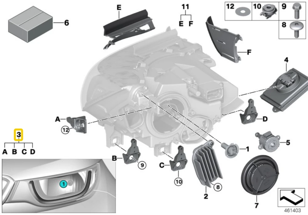 BMW I01 PRIEKINIŲ ŽIBINTŲ LAIKIKLIŲ RINKINYS ORIGINALUS 63117367757