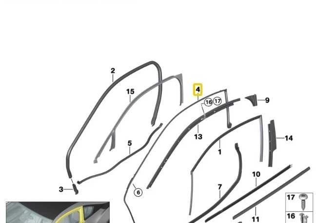 BMW I12 Stogo rėmo sandariklis Dešinysis originalus 51217312984