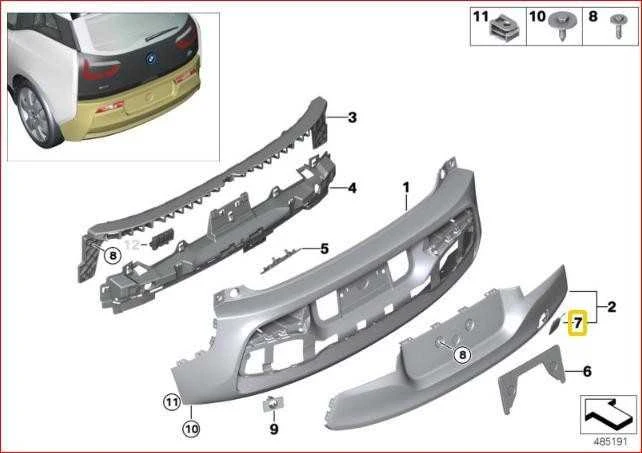 Bmw I3 galinės vilkimo akies dangtelis gruntuotas originalus 51127381878