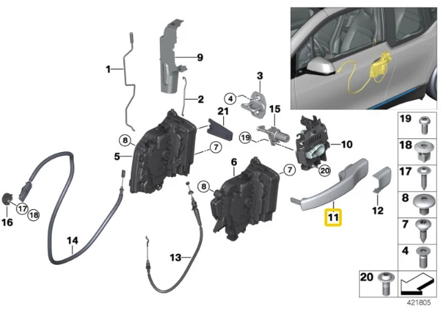 BMW I3 I01 Dešinės Rankenos Šarnyras Originalus 51217379754