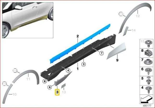 BMW I3 I01 kairysis priekinis šoninis išorinis slenksčio dangtis Originalus 51777369629