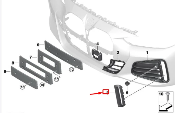 BMW I4 G26 2023 Dešinės Pusės Bumperio Grillio Trimas Originalus 51118078614