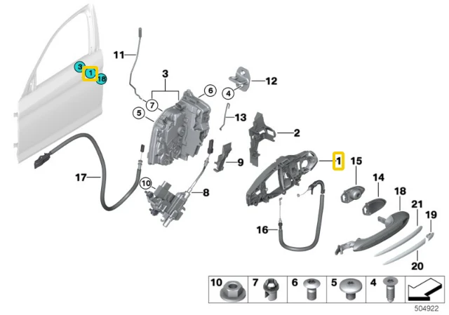 BMW Išorinis Durų Rankenas Dešinysis G30 F90 G31 Originalus 51219881776
