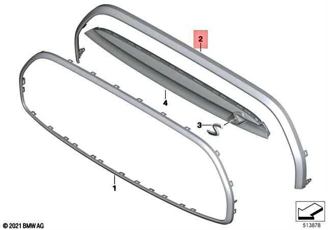 BMW Išorinis Viršutinis Rėmo Grotelės F55 F56 F57 2020-2021 Originalus 51119450550