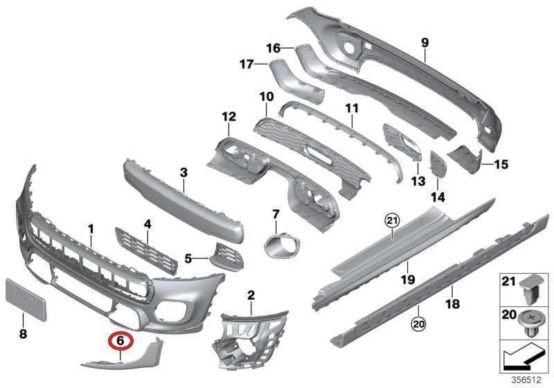 BMW Juostelės Priedas Priekinis Dešinys MINI F55 F56 F57 Originalus 51627382172
