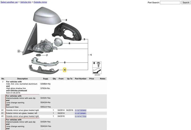BMW Kairės pusės veidrodžio apatinė sekcija 51167291199 Originali