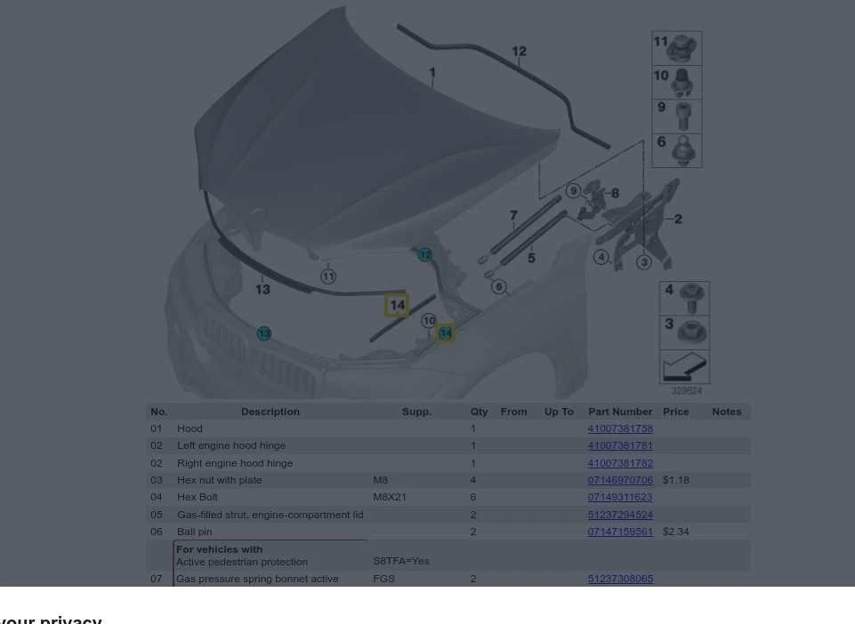 BMW kapoto sandariklis priekinis dešinysis 51767294512 originalus